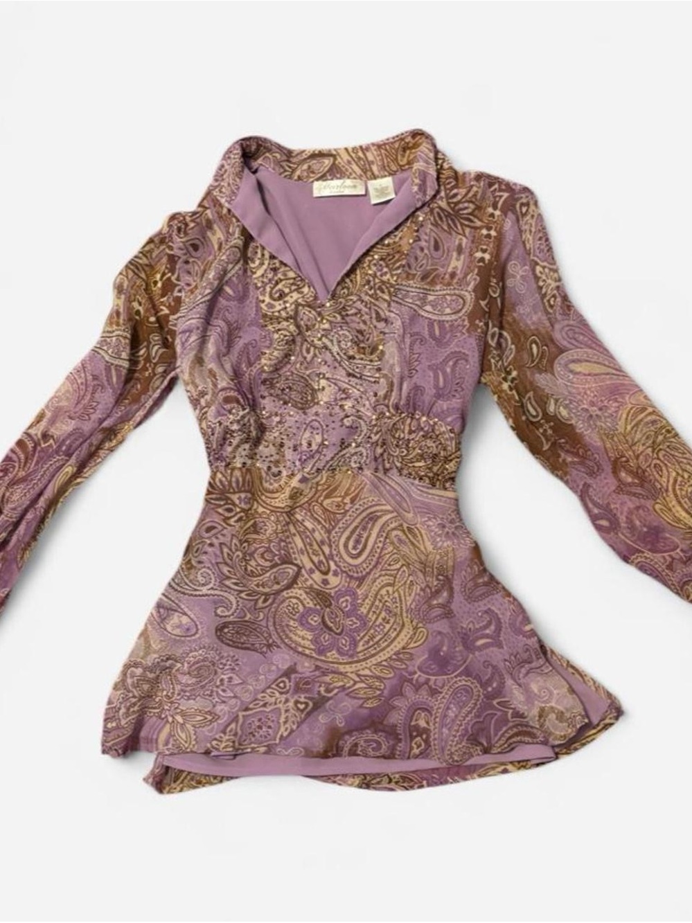 Vintage-Inspired Purple Paisley Blouse